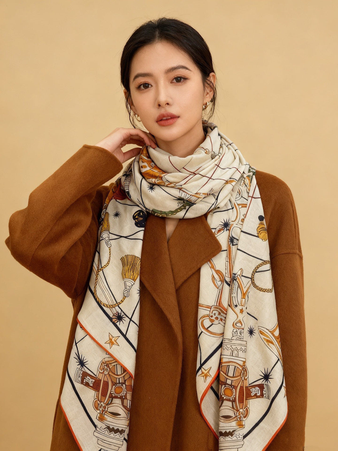 HM Starry Night Chorus Scarf 140cm White Yellow Cashmere 970974