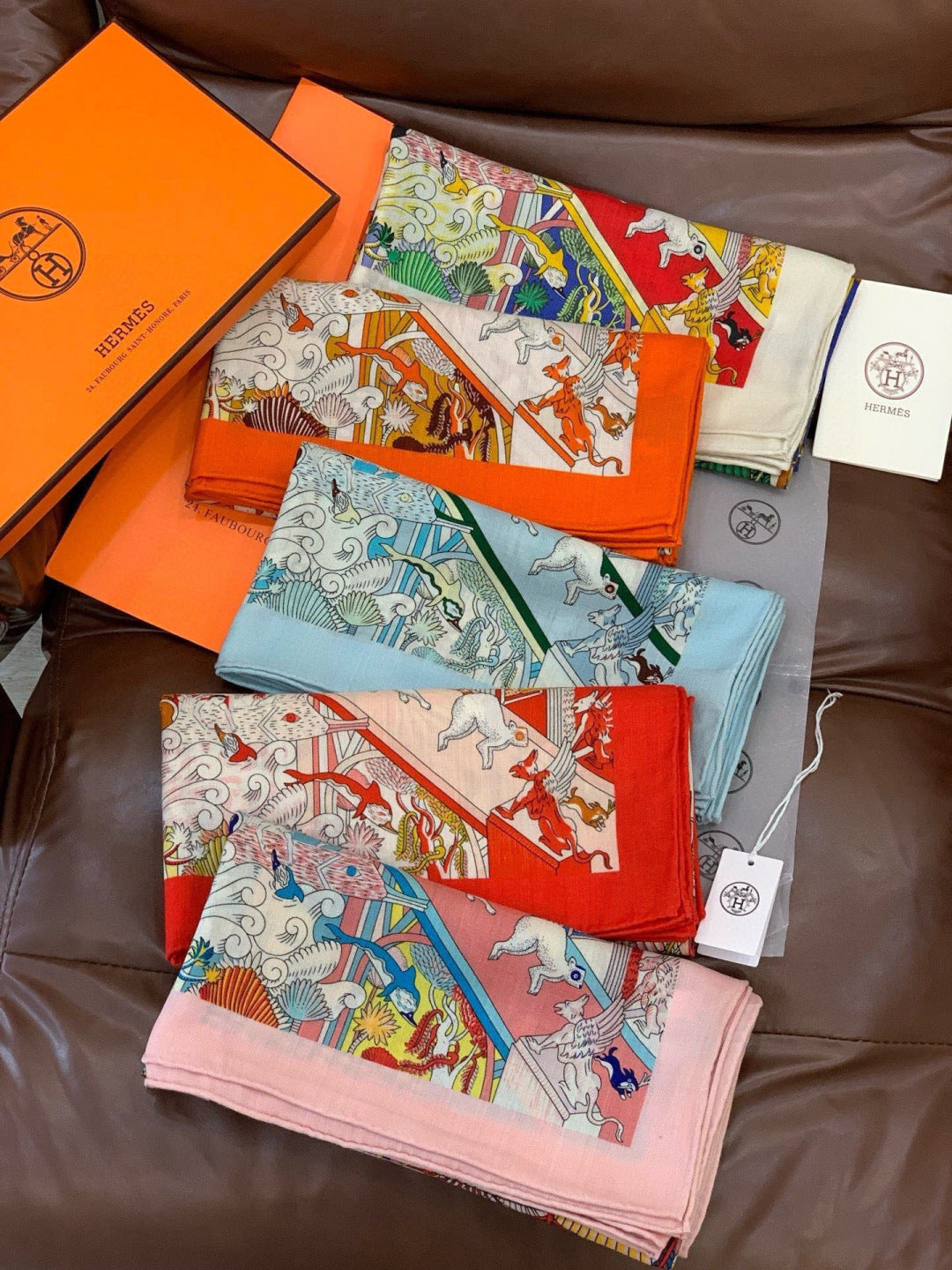 HM 25s Scarf 140cm Blue Multicolor Cashmere 973038