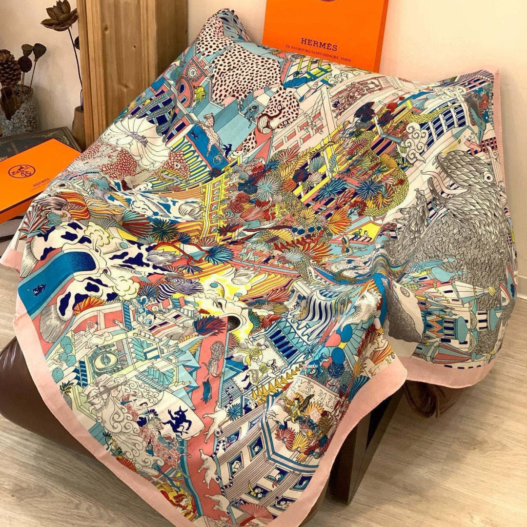 HM 25s Scarf 140cm Blue Multicolor Cashmere 973038