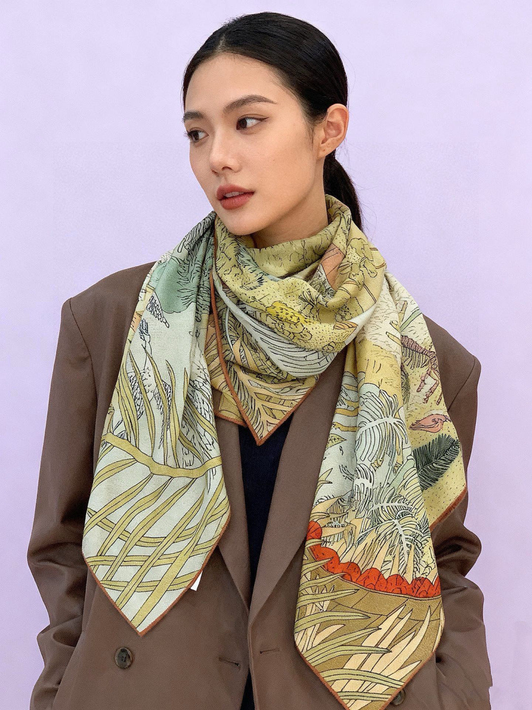 HM 25s The King Scarf 140cm Green Pink Cashmere 973043