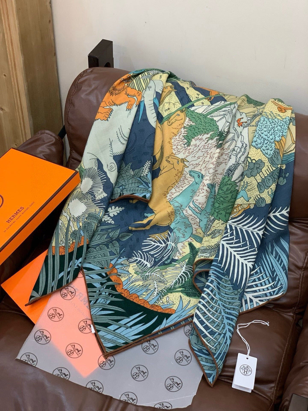 HM 25s The King Scarf 140cm Blue Green Cashmere 973044