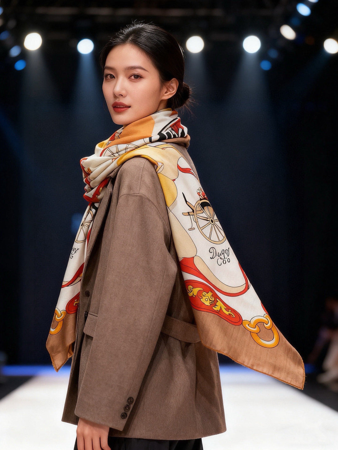 HM 25s The King Scarf 140cm White Brown Cashmere 973049