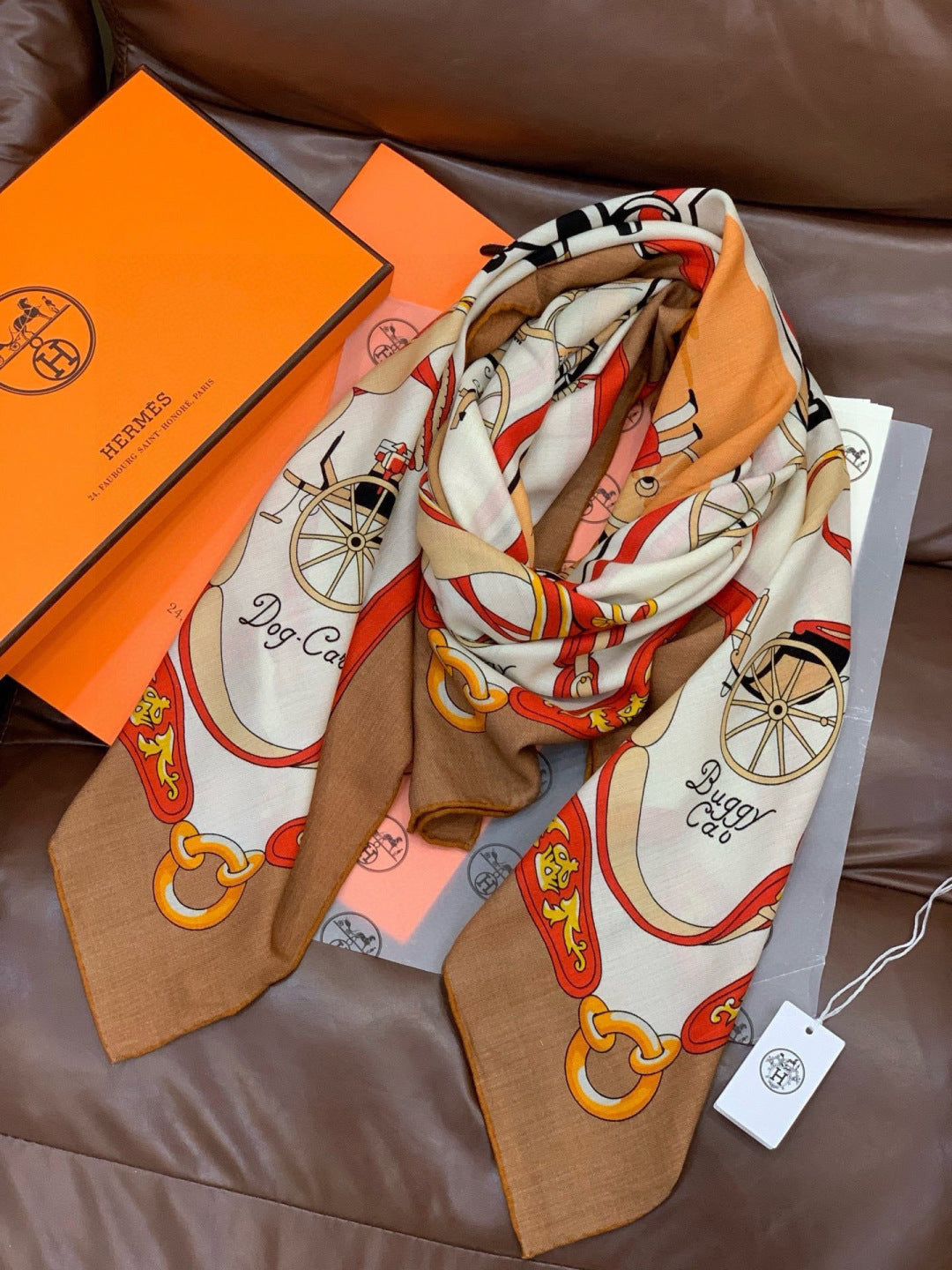 HM 25s The King Scarf 140cm White Brown Cashmere 973049