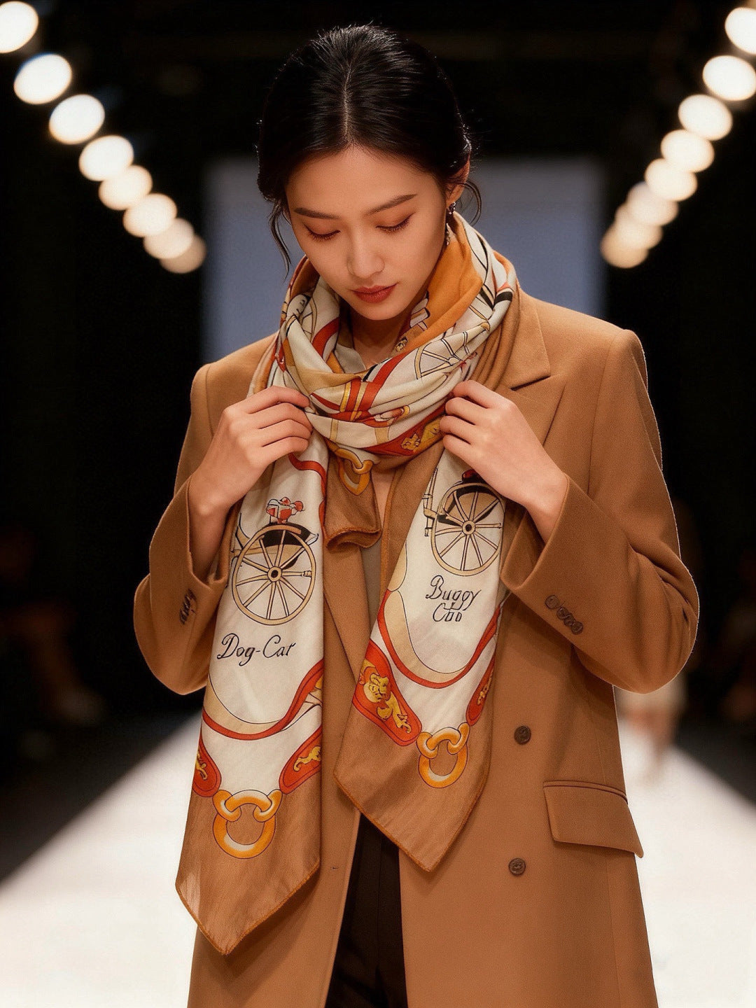 HM 25s The King Scarf 140cm White Brown Cashmere 973049