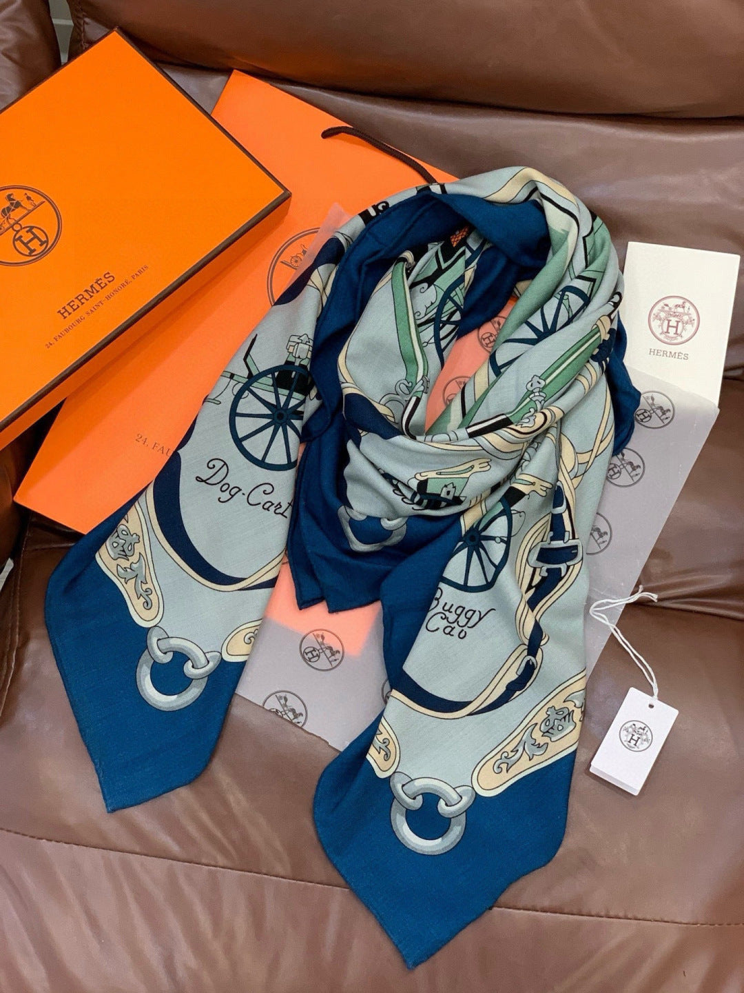 HM 25s The King Scarf 140cm Blue Colorful Cashmere 973052