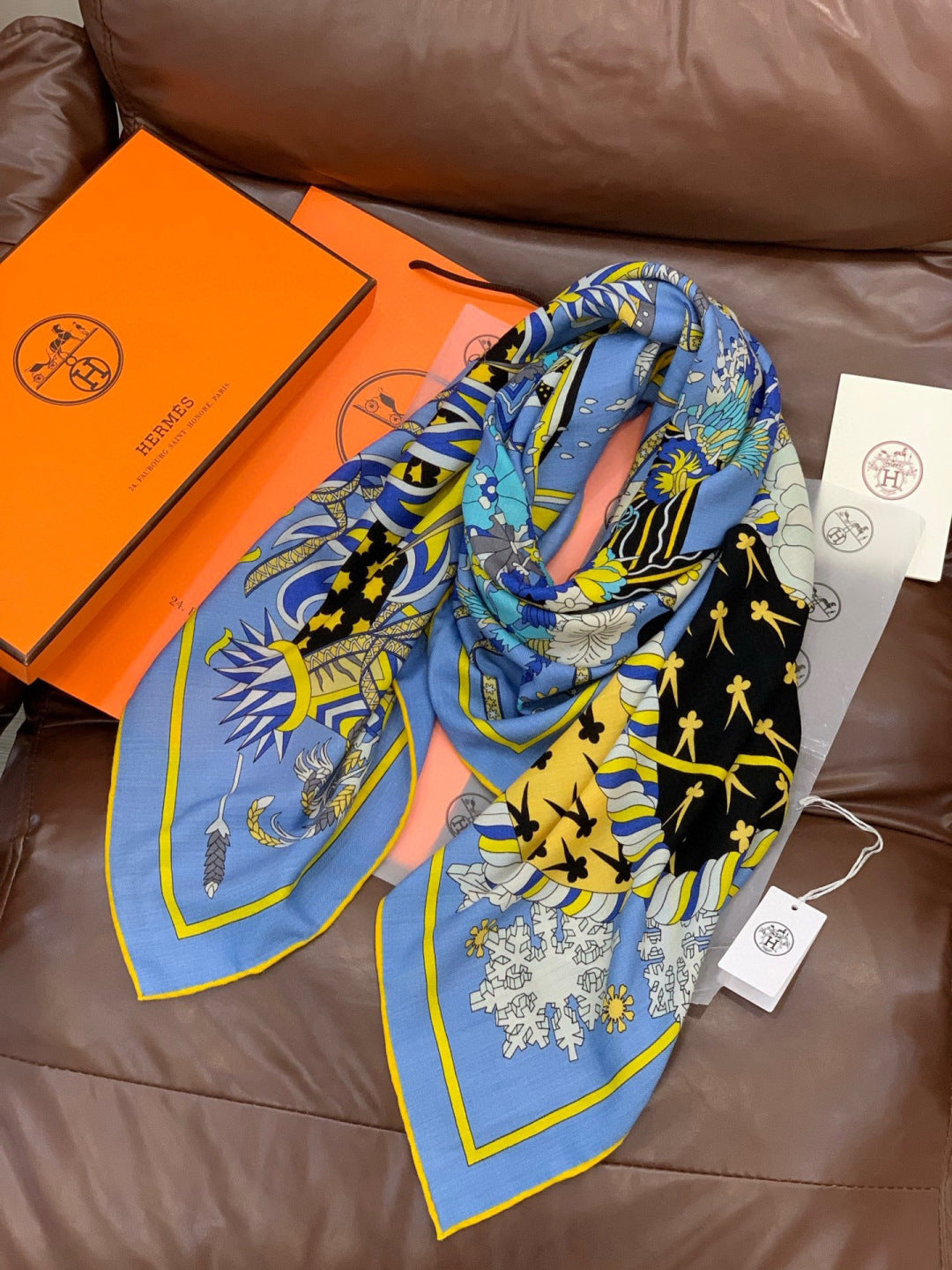 HM 25s The King Scarf 140cm Black Blue Cashmere 973053