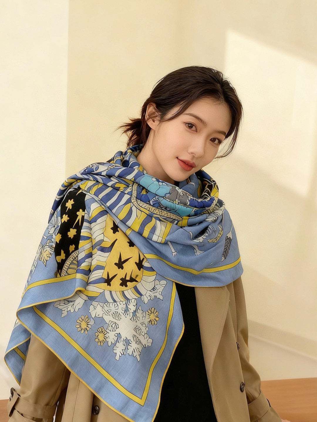 HM 25s The King Scarf 140cm Black Blue Cashmere 973053