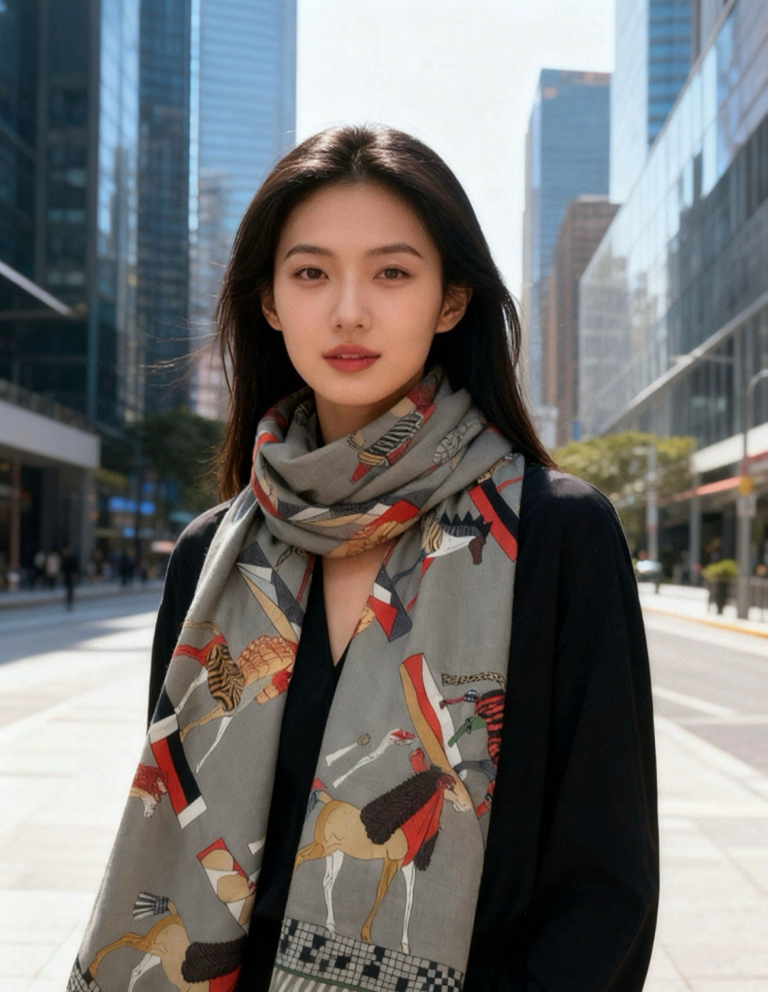 HM 25s Scarf 140cm Gray Colorful Cashmere 973081