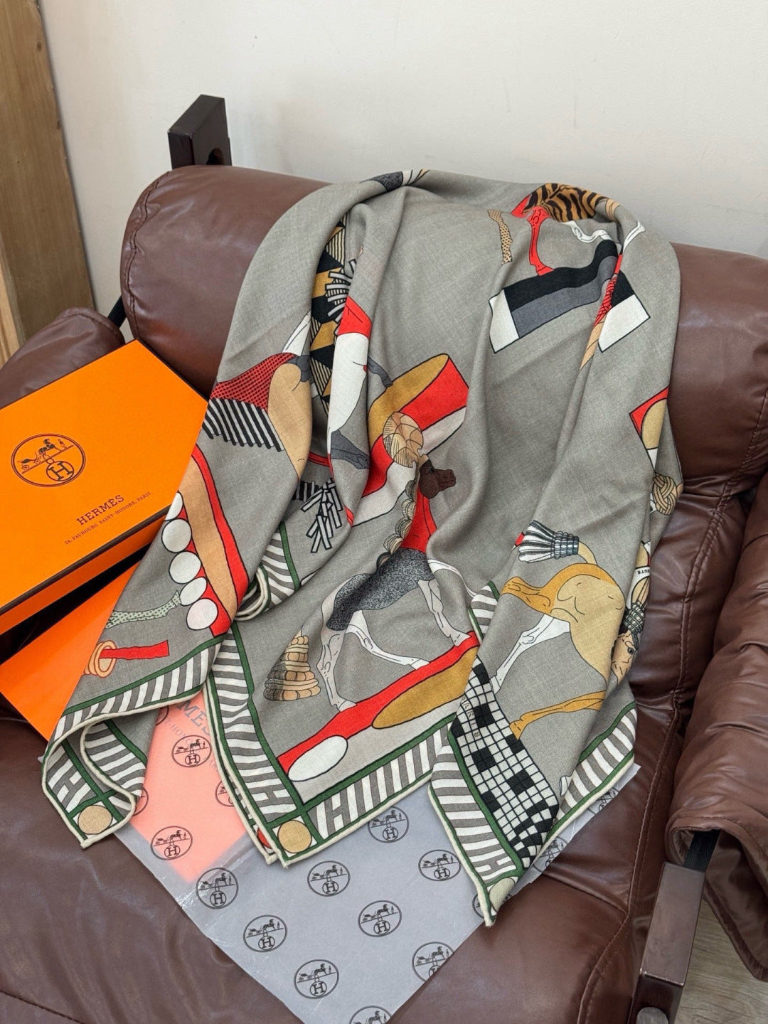 HM 25s Scarf 140cm Gray Colorful Cashmere 973081