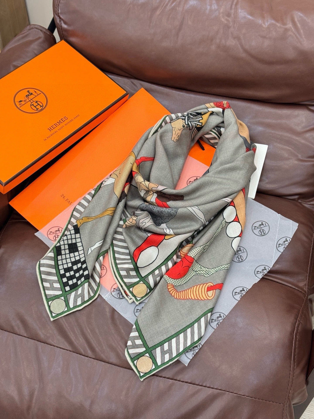 HM 25s Scarf 140cm Gray Colorful Cashmere 973081