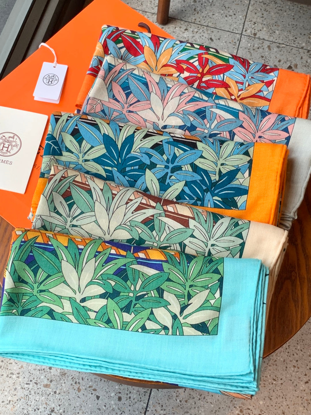 HM 25s Reversible Scarf 140cm Orange Blue Cashmere 976227