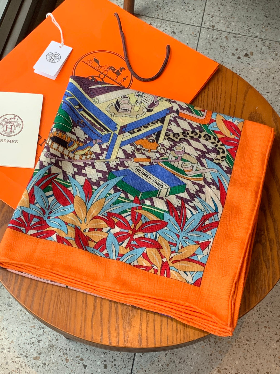 HM 25s Reversible Scarf 140cm Orange Blue Cashmere 976227