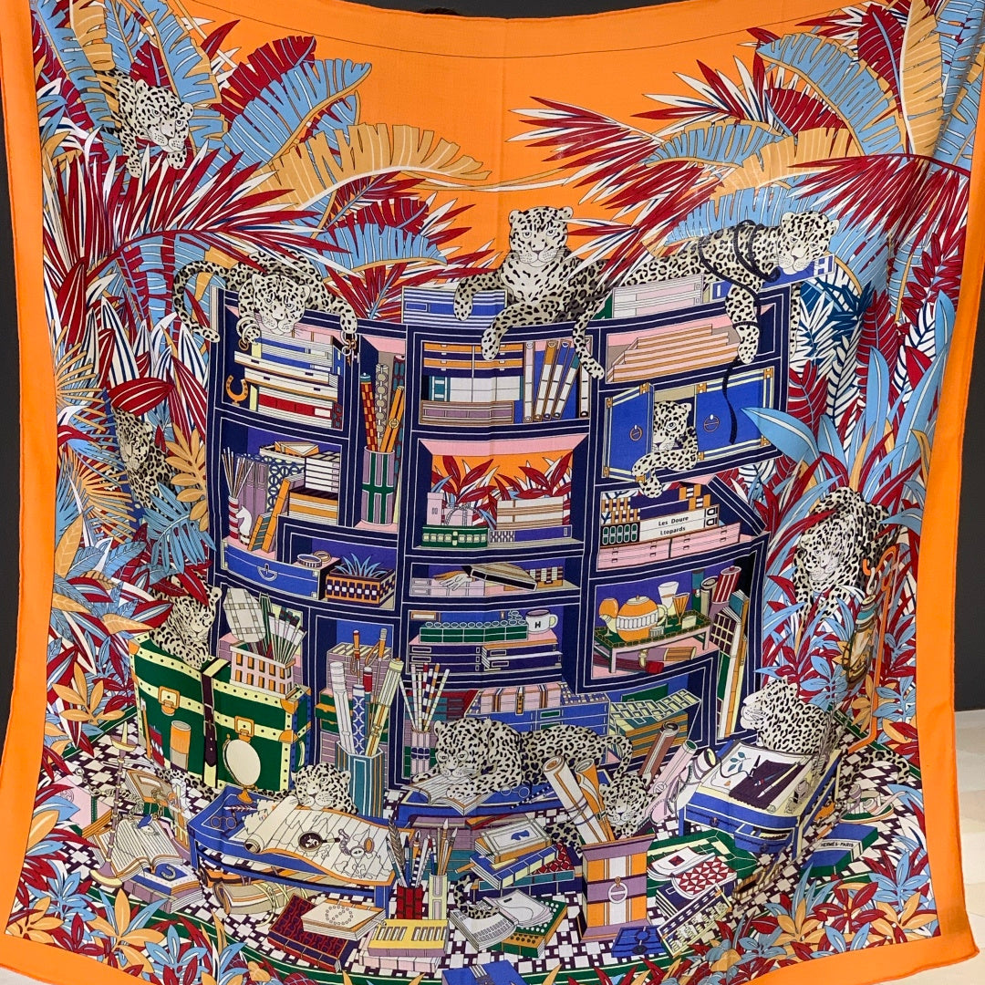 HM 25s Reversible Scarf 140cm Orange Blue Cashmere 976227