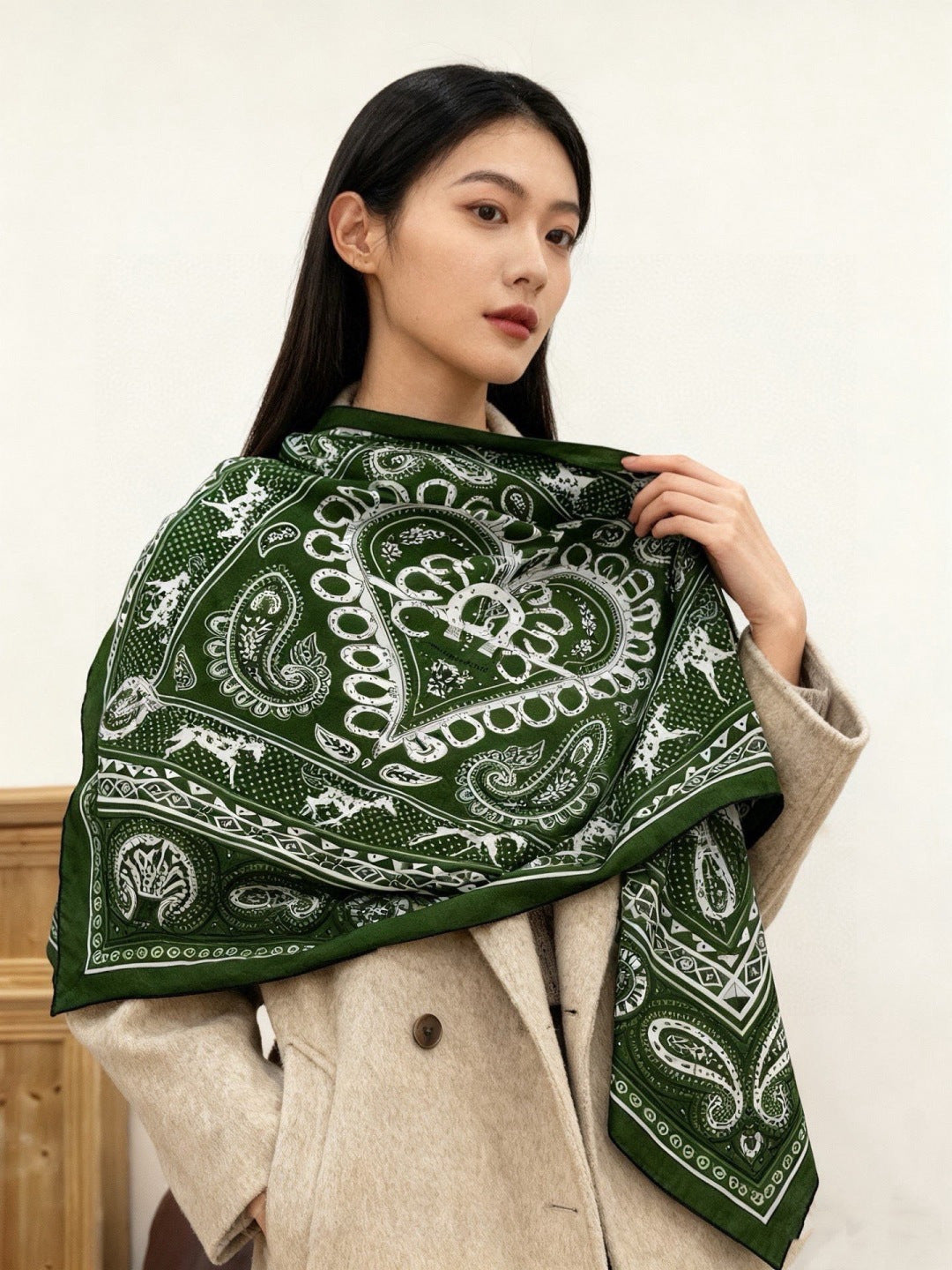 HM 25s Reversible Scarf 140cm Green Cashmere 976273