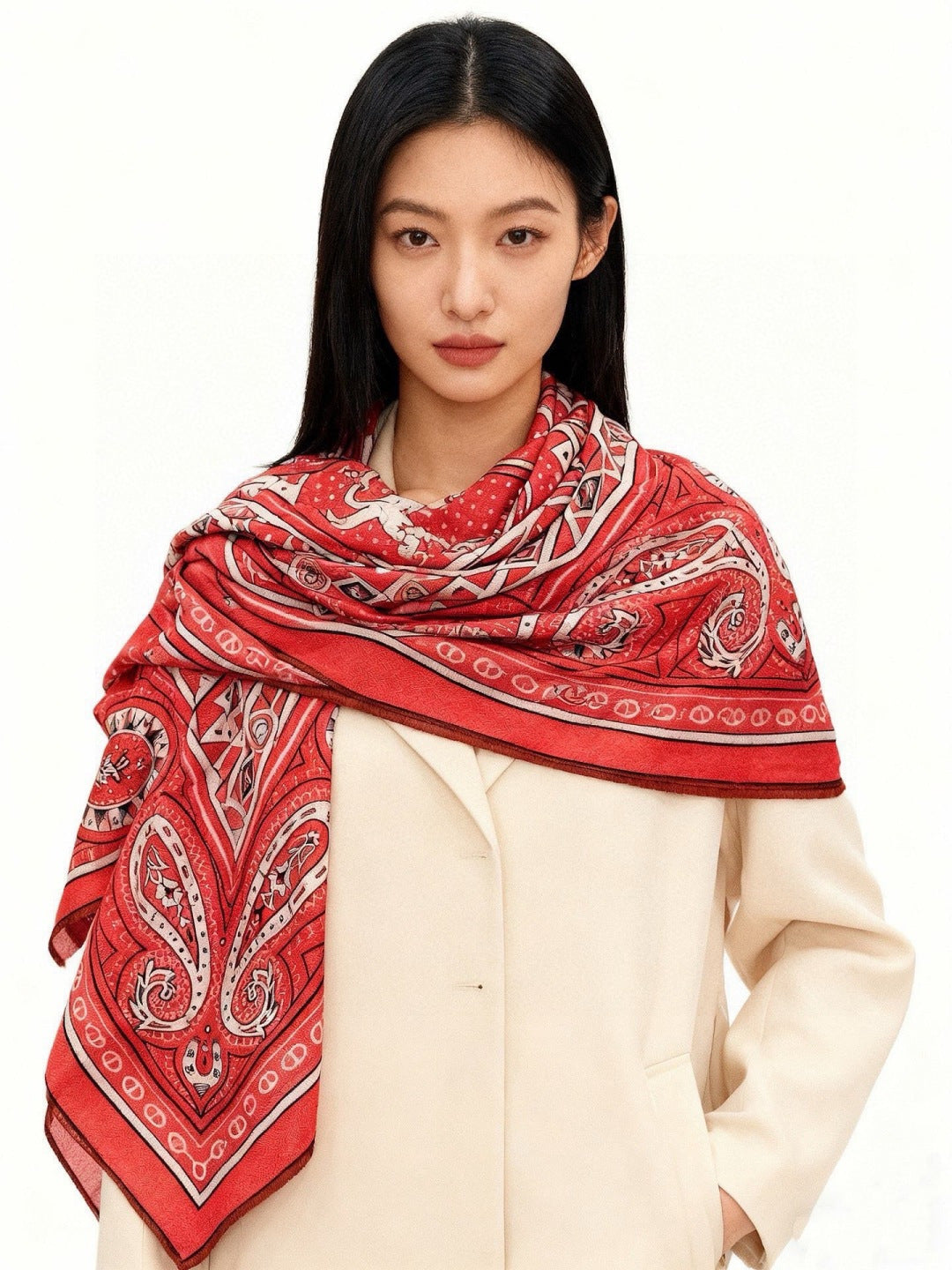 HM 25s Reversible Scarf 140cm Red Cashmere 976275