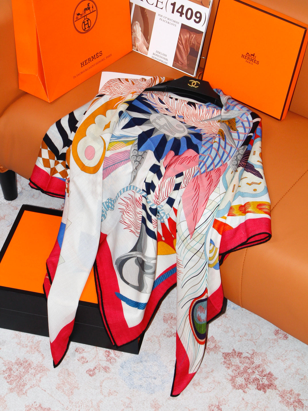 Hermès 2026 Cheval Masque Shawl Scarf 90cm Pink Cashmere 218140
