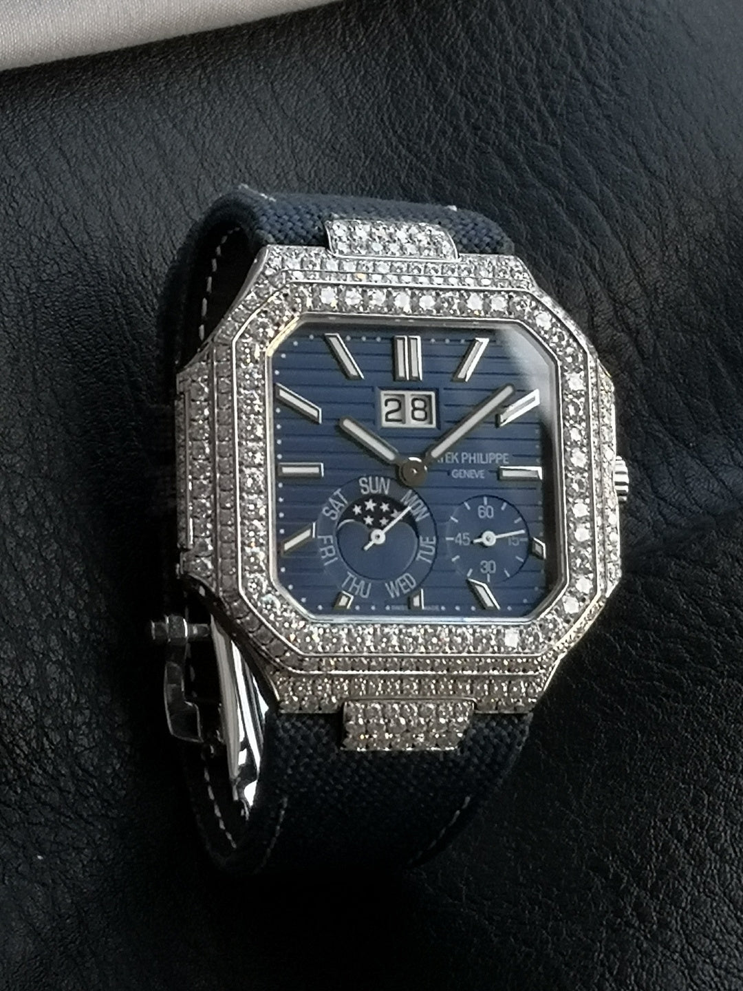 Patek Philippe Cubitus 45mm Diamond Case Blue Fabric Strap