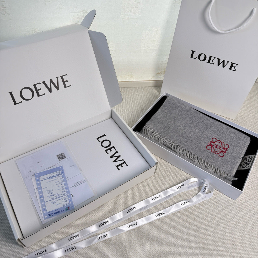 Loewe Scarf 180CM Gray White Cashmere 967042