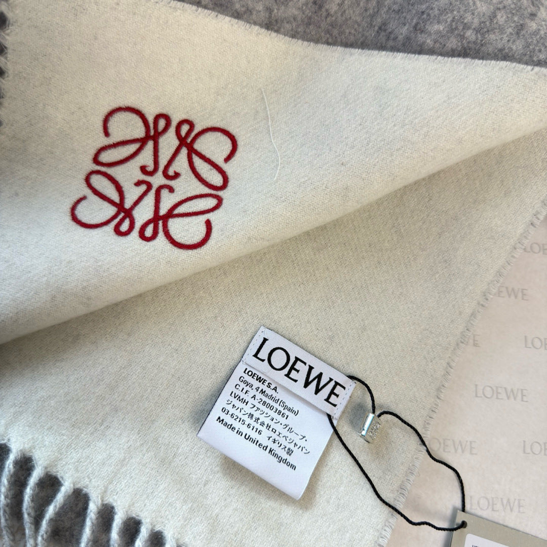 Loewe Scarf 180CM Gray White Cashmere 967042