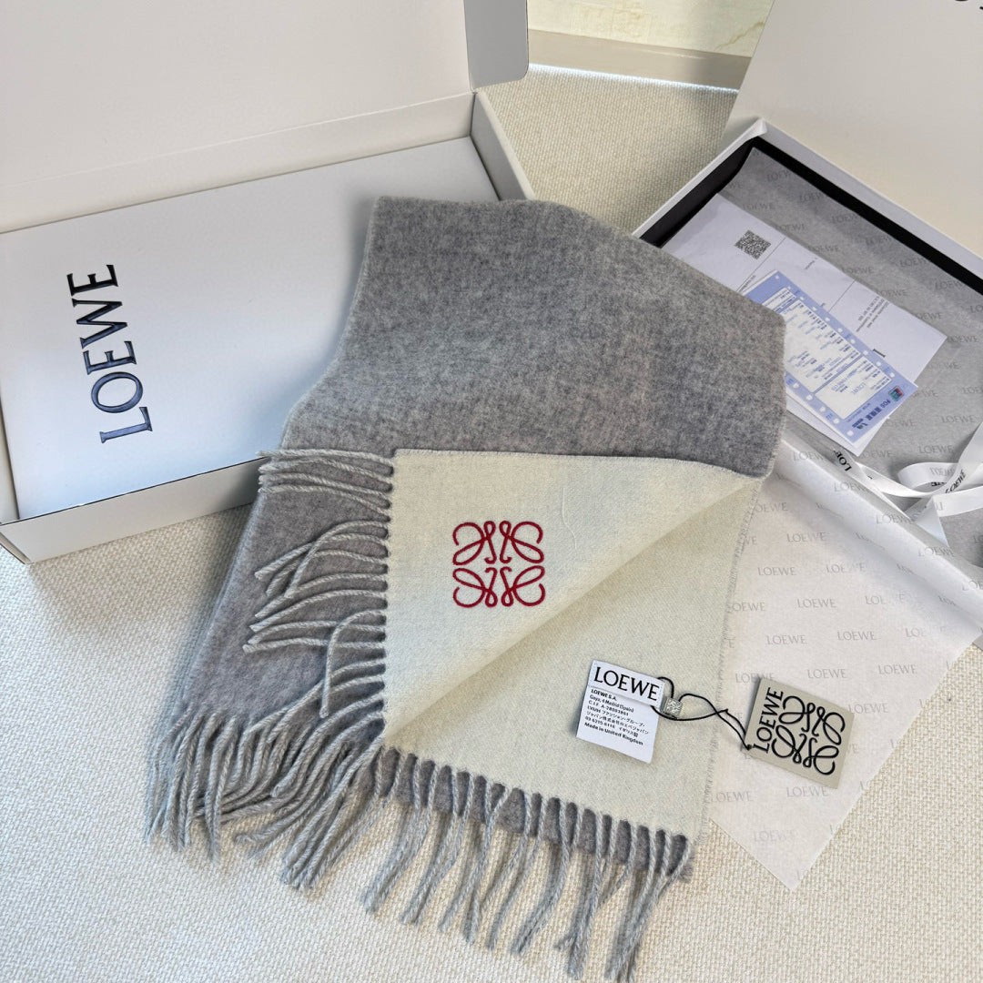 Loewe Scarf 180CM Gray White Cashmere 967042
