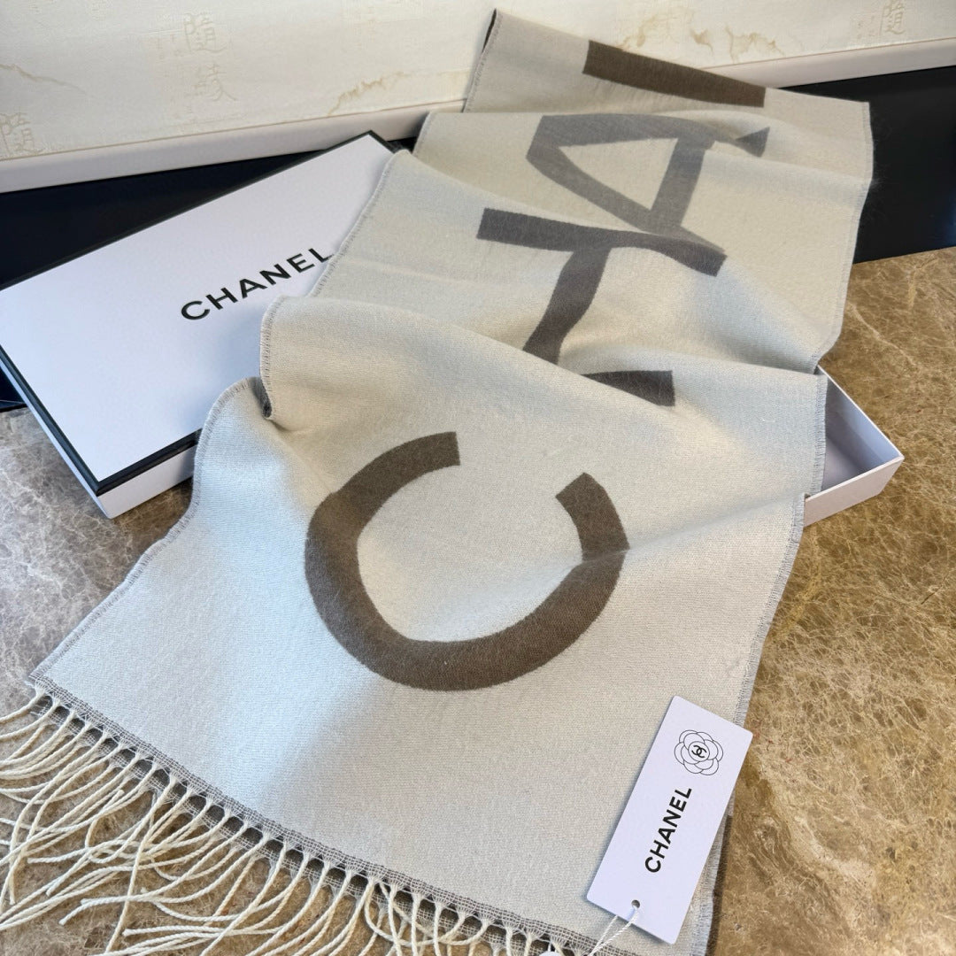 CC 25 Scarf 200cm White Brown Lambswool 968388