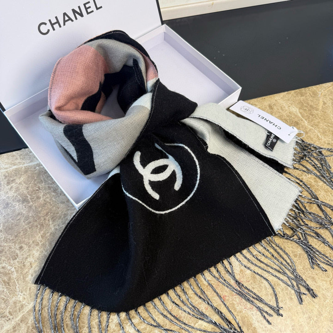 CC 25 Scarf 200cm White Black Lambswool 968389