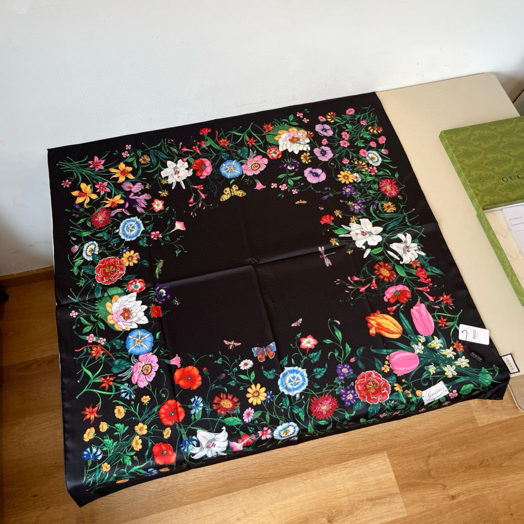 GG Scarf 90CM  Multi-Colored Floral Mulberry Silk 286775
