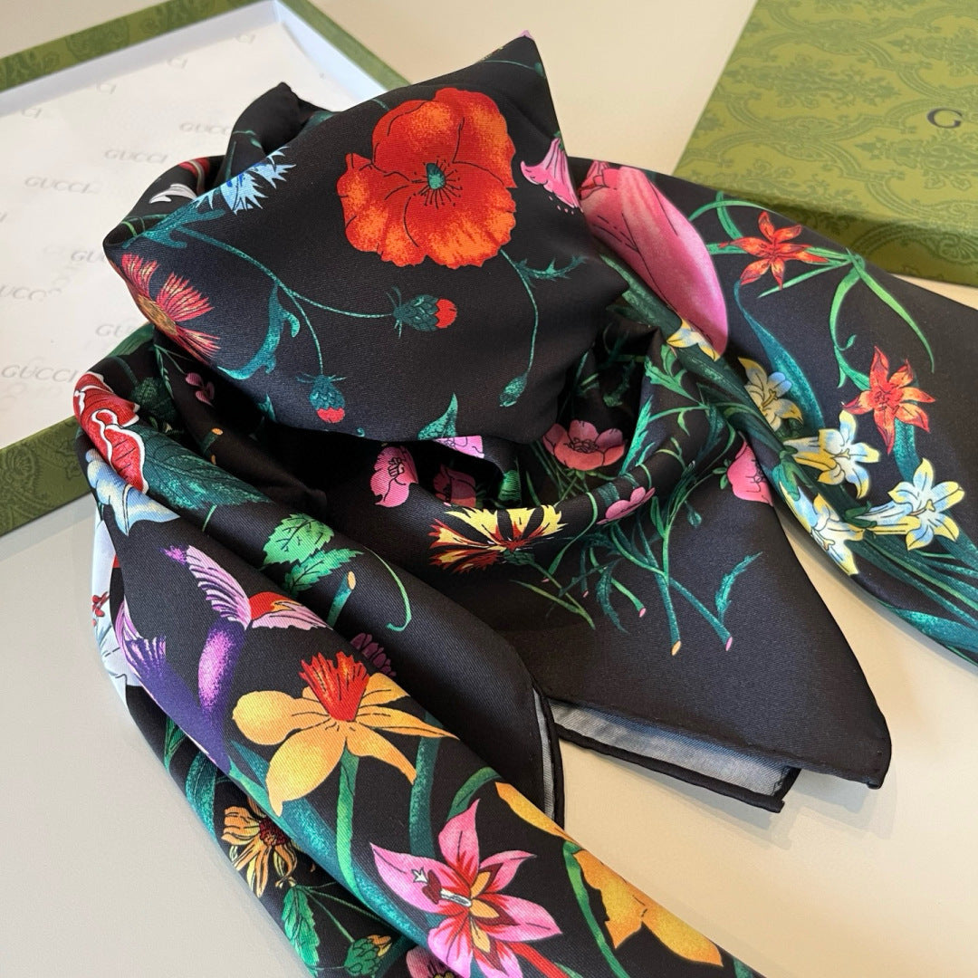 GG Scarf 90CM  Multi-Colored Floral Mulberry Silk 286775