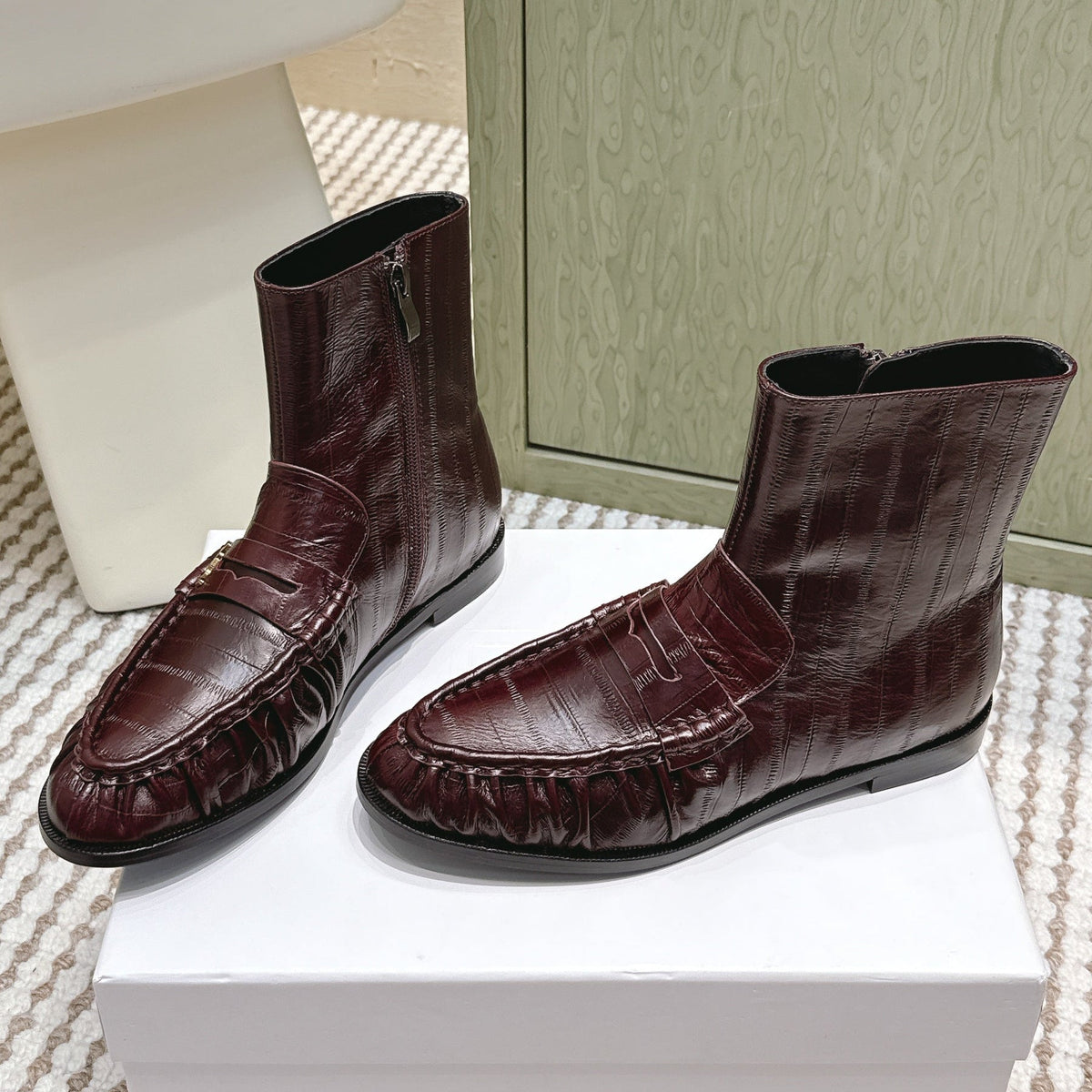 YSL 2025 High-top Loafer Dark Burgundy Calfskin 569416