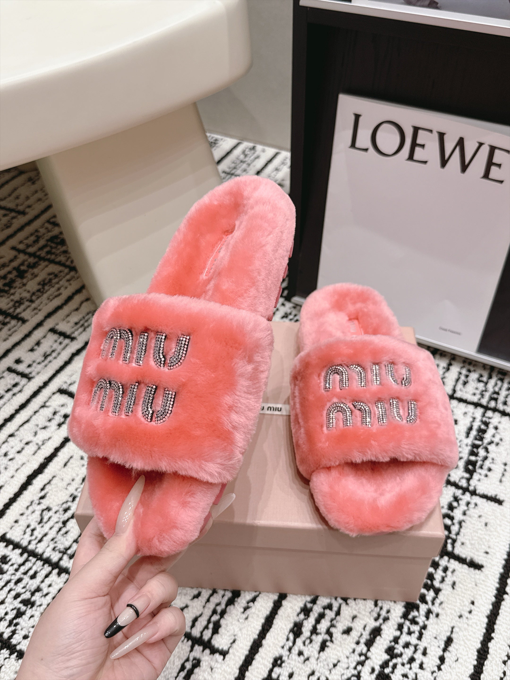 Miu Miu 2026 Crystal Logo Sandals Wool 990475