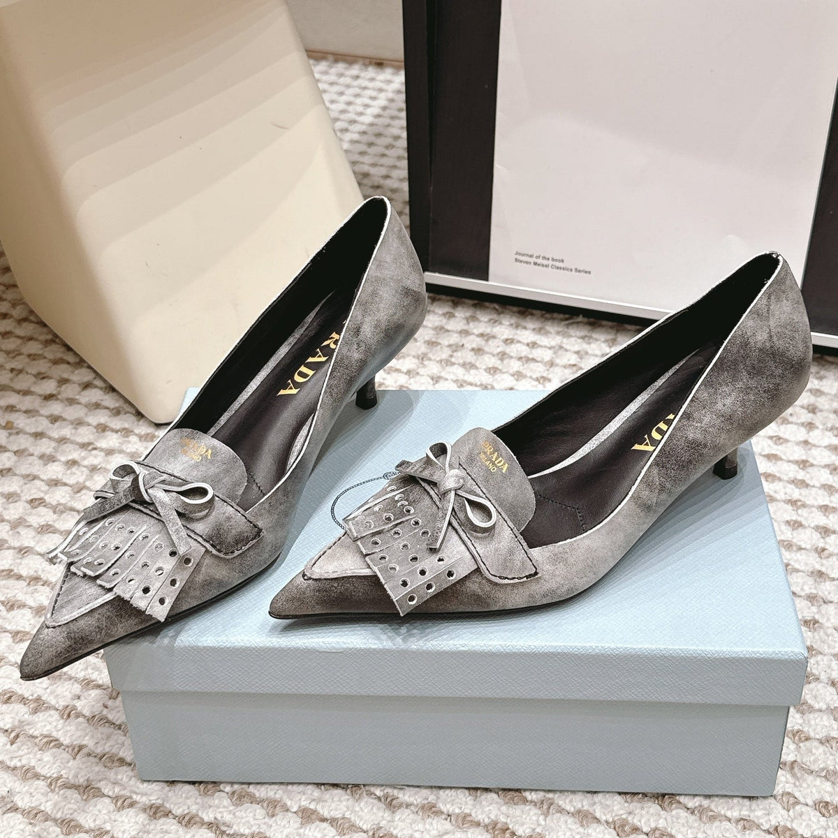Prada 2026 Kiltie Fringe Pointed Toe Shoe 55mm Leather 173940
