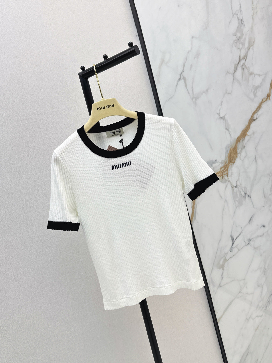Miumiu 2026 Short-Sleeve Slim Fit White Wool 435284