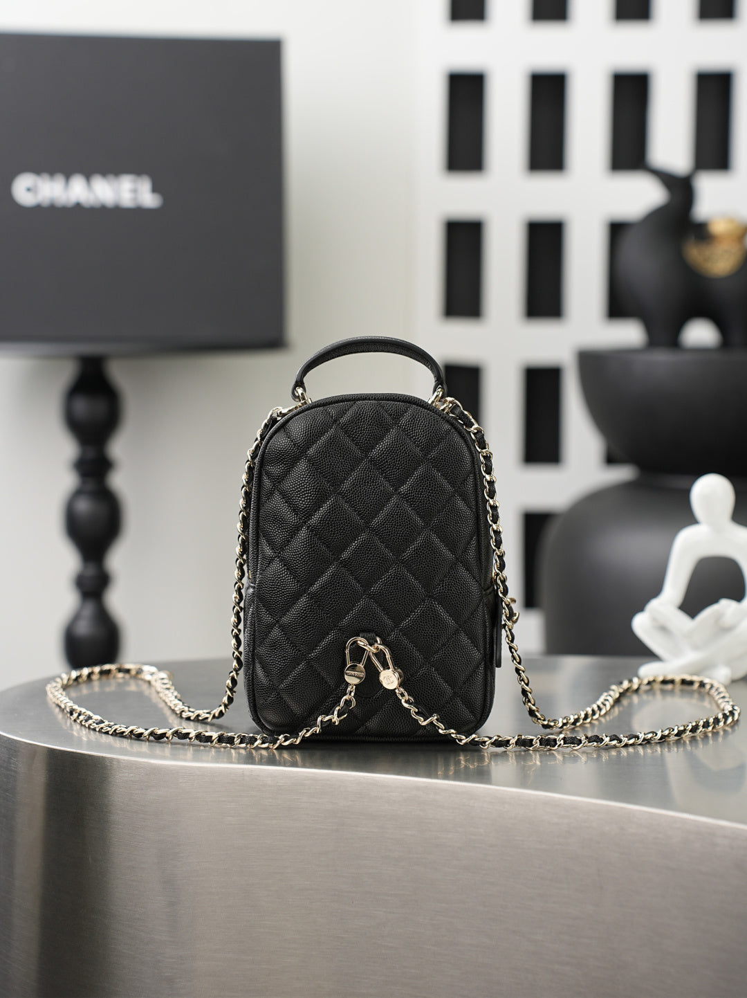 Chanel 2026 Mini Backpack 18cm Black And White leather