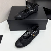 CC 25 Mary Jane White Black Mesh Calfskin