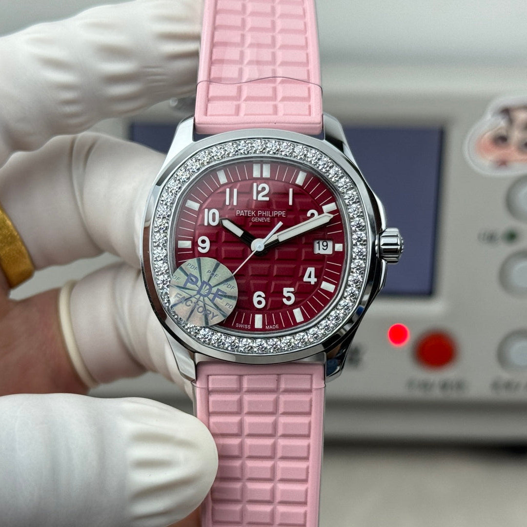 Patek Philippe Aquanaut 35.6mm Red Dial Pink Rubber Strap