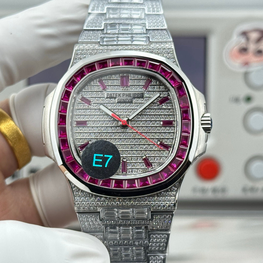 Patek Philippe Nautilus 40mm Pink Ruby Benzel With Diamond Watch
