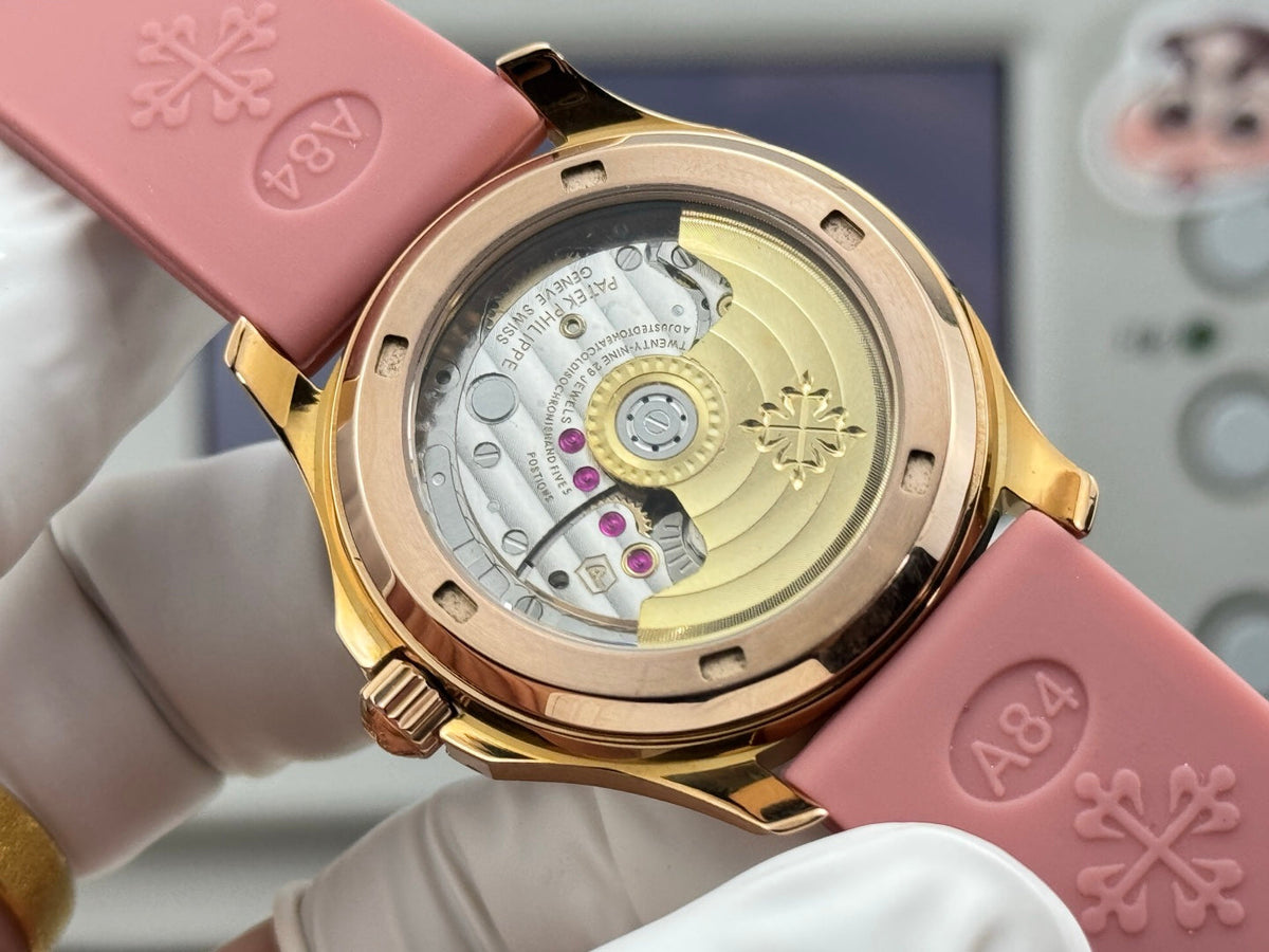 Patek Philippe Aquanaut 36mm Pink Gold Case Diamond Dial Pink Rubber Strap