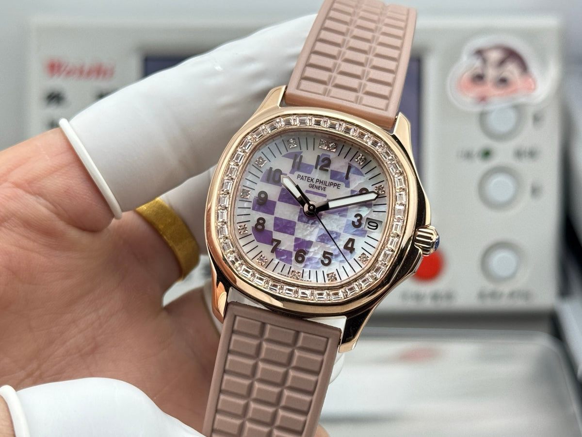 Patek Philippe Aquanaut 36mm Pink Gold Case Diamond Dial Nude Rubber Strap