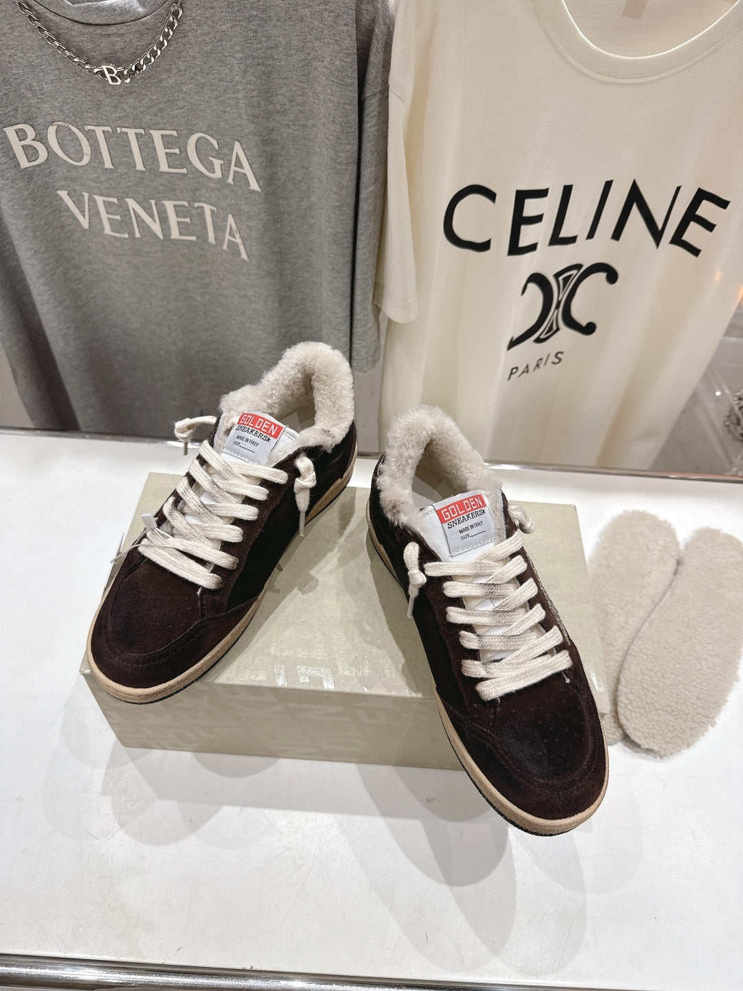 Golden Goose 2025 Shearling Sneaker Brown Silver Suede Wool 491659