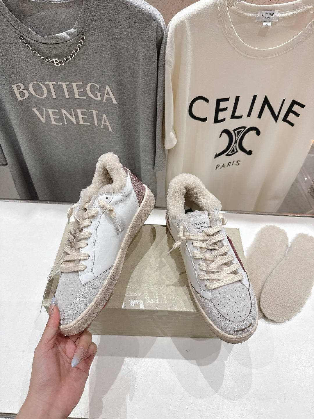 Golden Goose 2025 Wool-Lined Dirty Sneaker Ivory mix Red Cowhide 491638