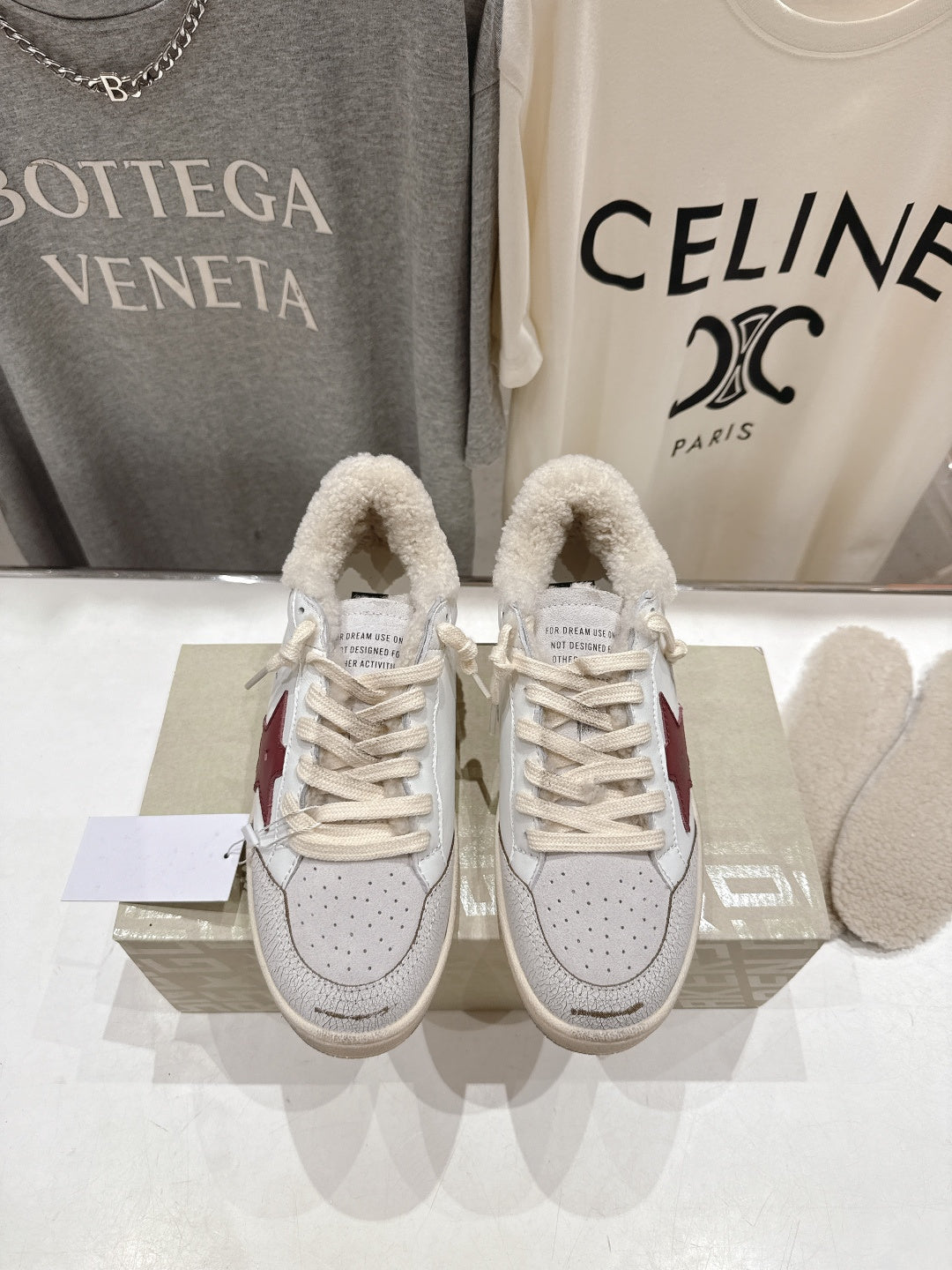 Golden Goose 2025 Wool-Lined Dirty Sneaker Ivory mix Red Cowhide 491638