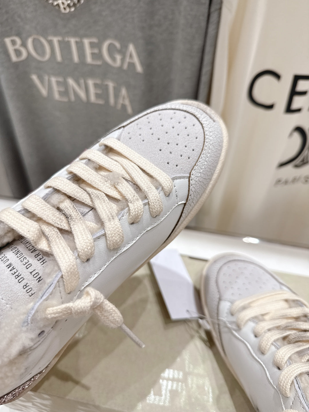 Golden Goose 2025 Wool-Lined Dirty Sneaker Ivory mix Red Cowhide 491638