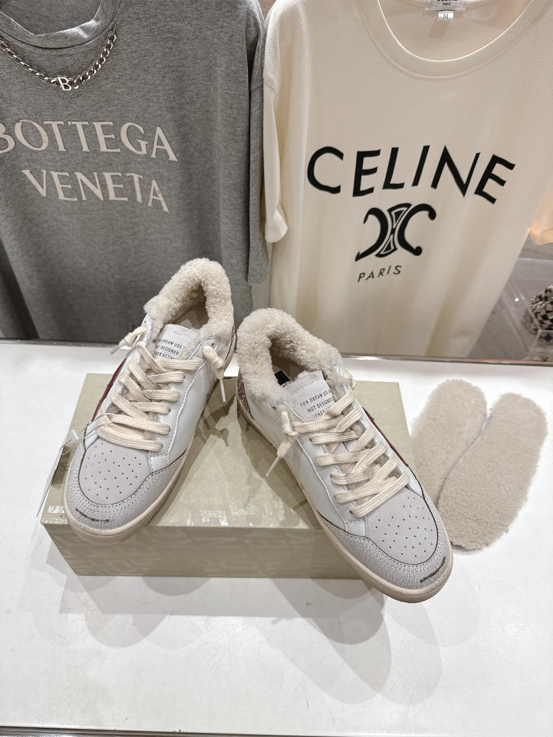 Golden Goose 2025 Wool-Lined Dirty Sneaker Ivory mix Red Cowhide 491638