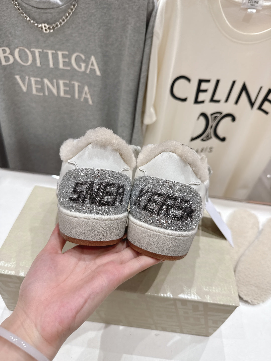 Golden Goose 2025 Wool-Lined Dirty Sneaker Ivory mix Silver Cowhide 491639