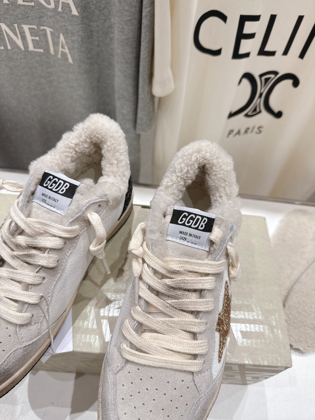 Golden Goose 2025 Wool-Lined Dirty Sneaker Ivory Black mix Gold Suede 491646