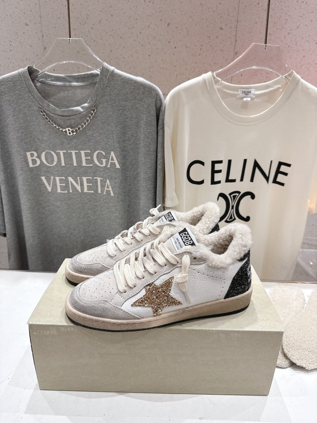 Golden Goose 2025 Wool-Lined Dirty Sneaker Ivory Black mix Gold Suede 491646