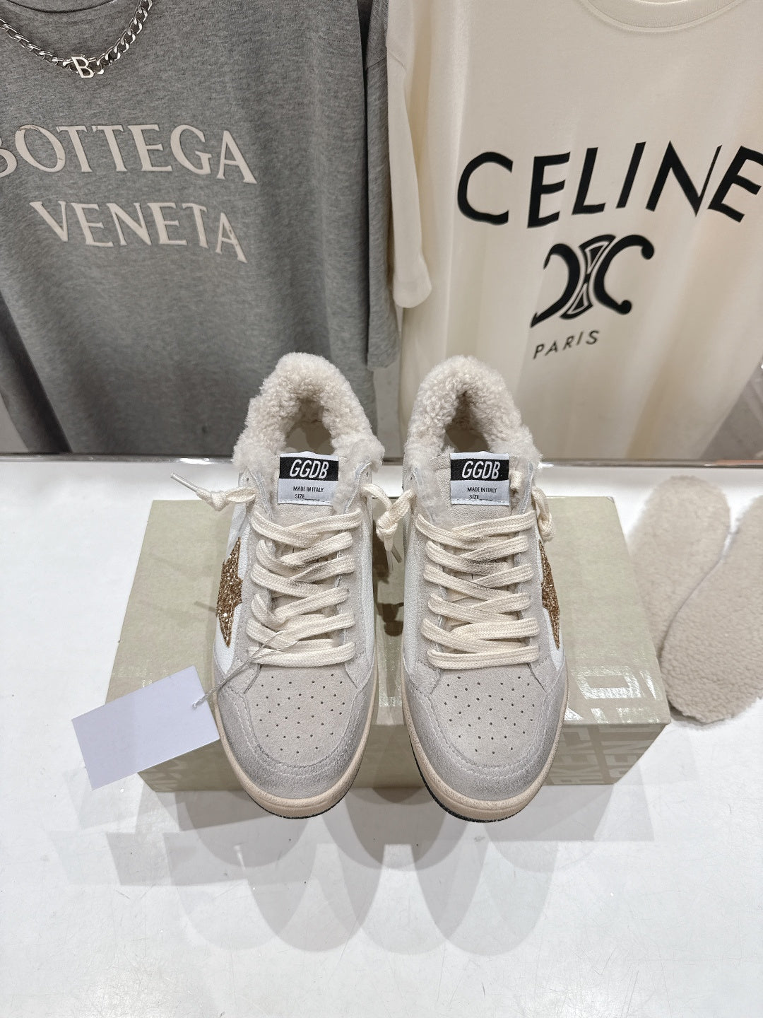 Golden Goose 2025 Wool-Lined Dirty Sneaker Ivory Black mix Gold Suede 491646