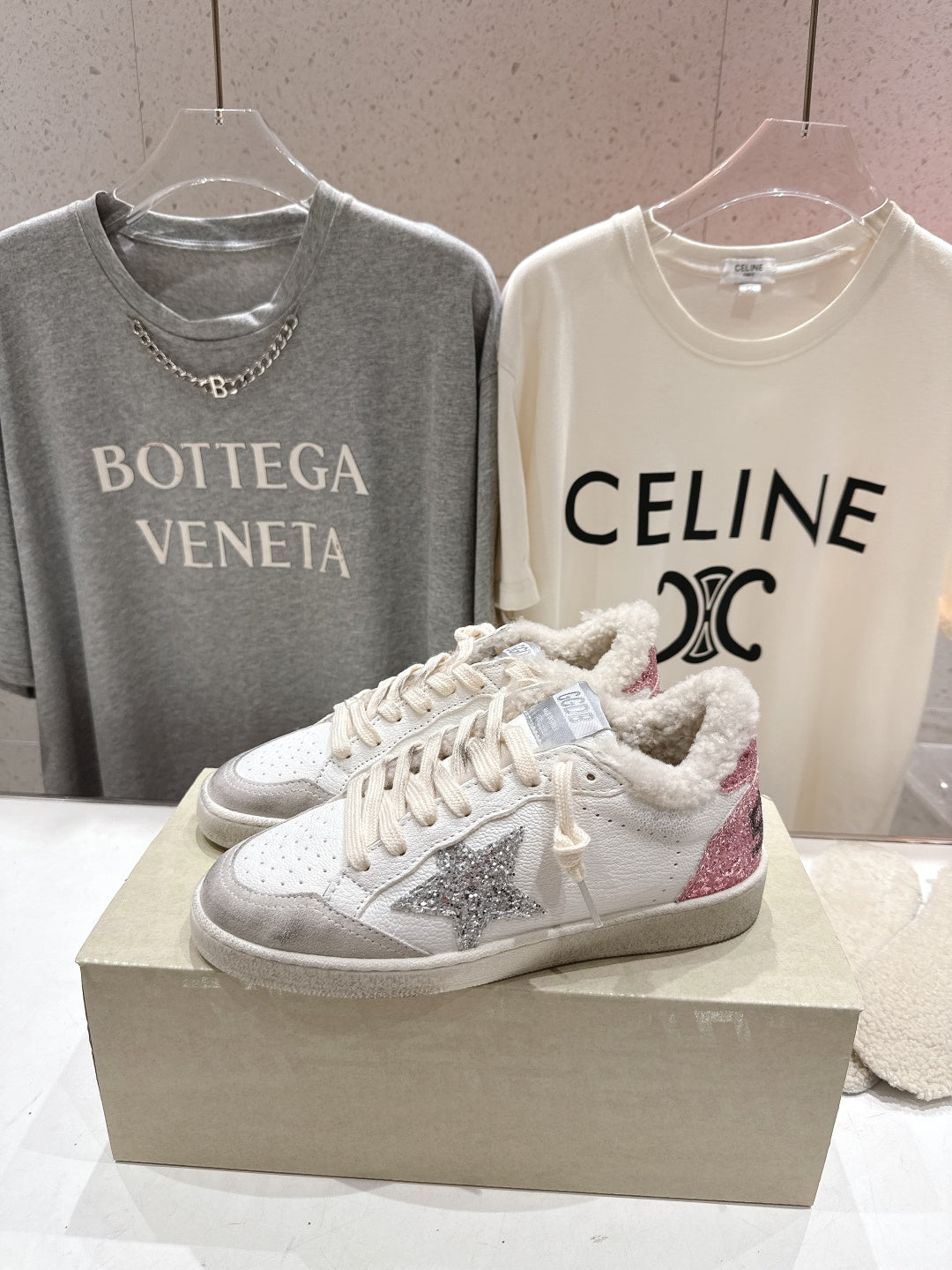 Golden Goose 2025 Star Sneaker Ivory Silver mix Pink Wool Cowhide 491647