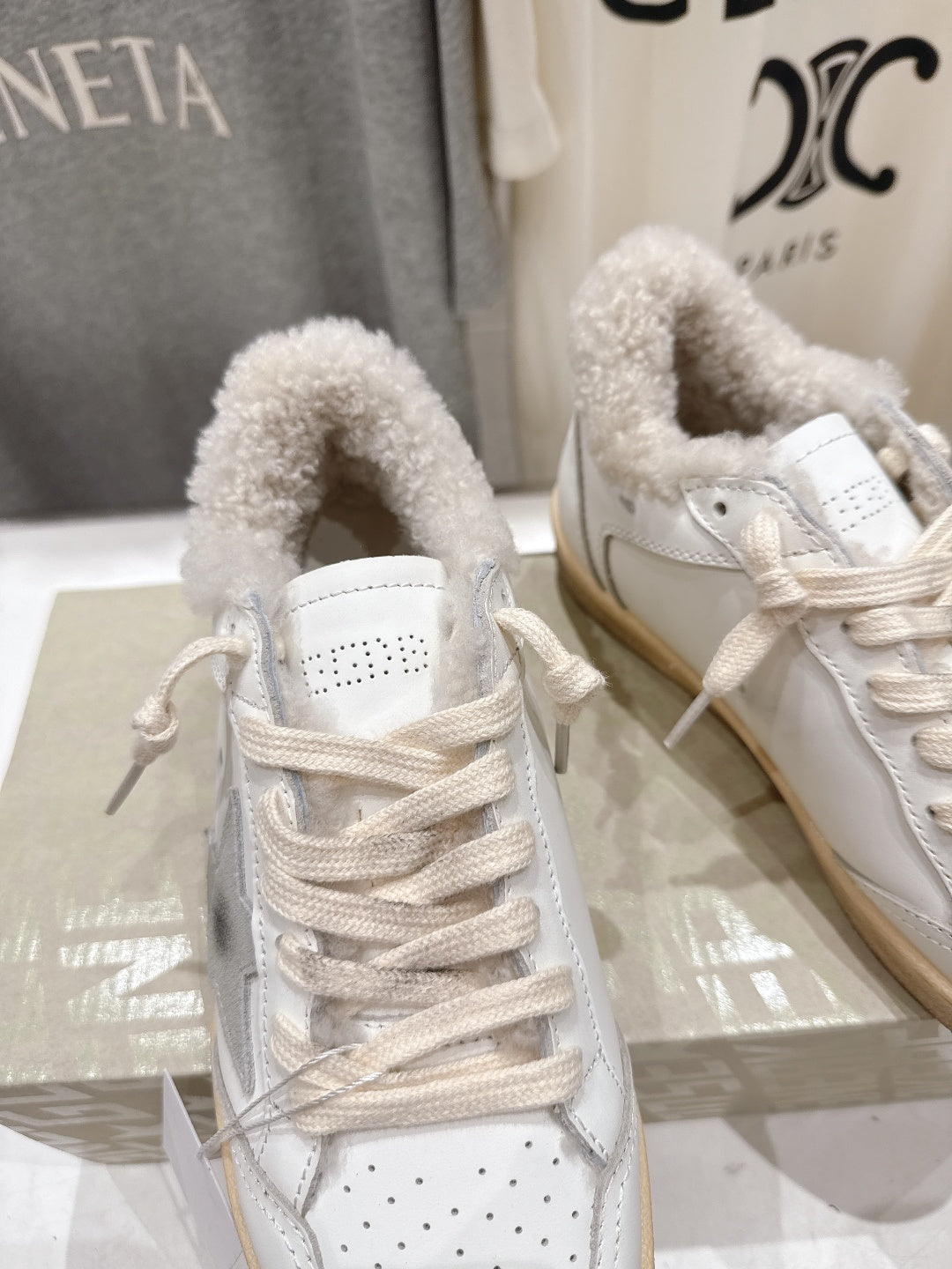 Golden Goose 2025 Wool-Lined Dirty Sneaker Ivory Cowhide 491649
