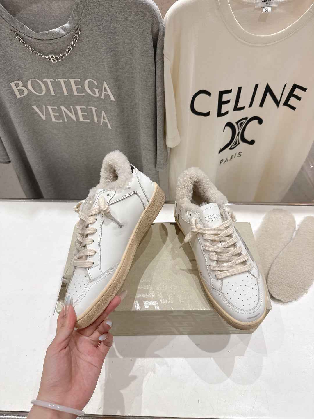 Golden Goose 2025 Wool-Lined Dirty Sneaker Ivory Cowhide 491649